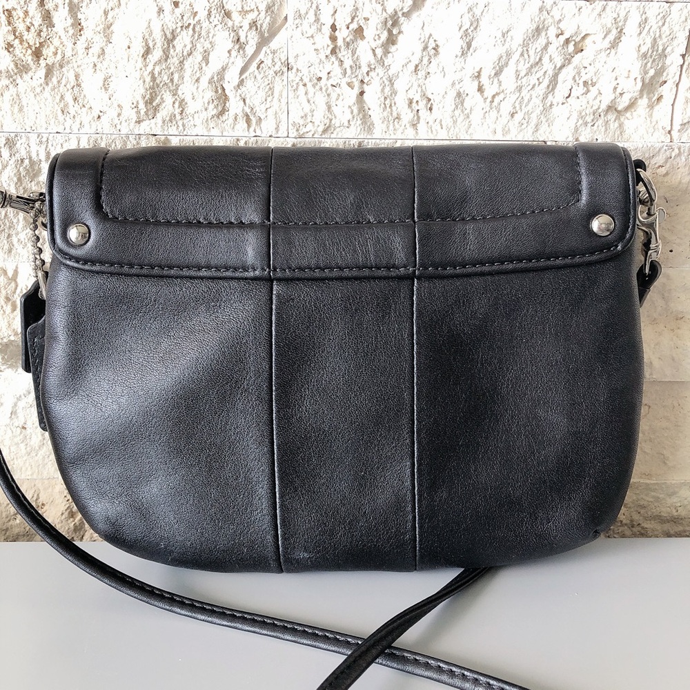 Coach black leather crossbody bag purse silver hardware wallet women’s - Picture 3 of 17